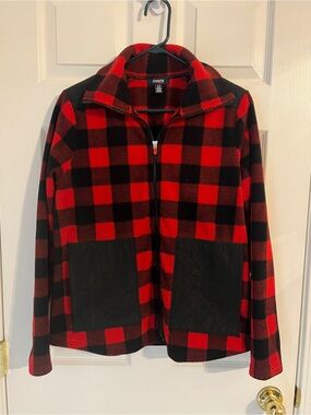 Cozy‎ Buffalo Plaid Fleece Chaps Zip Jacket Red Black Lumberjack Men's Large